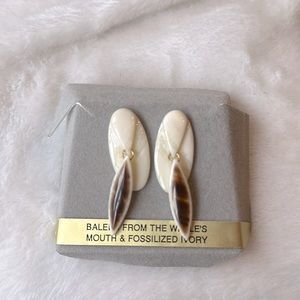 COPY - Baleen fossil earrings with gold plated posts unique